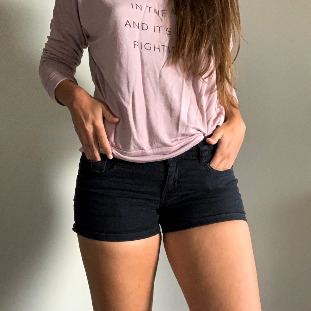 Black denim shorts